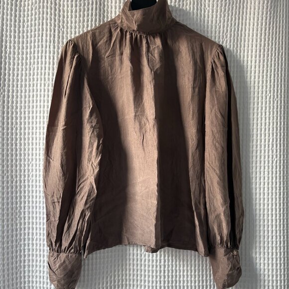 Vintage Melissa Lane mushroom brown/taupe 3-piece silk set: blouse, skirt, scarf - Picture 2 of 9